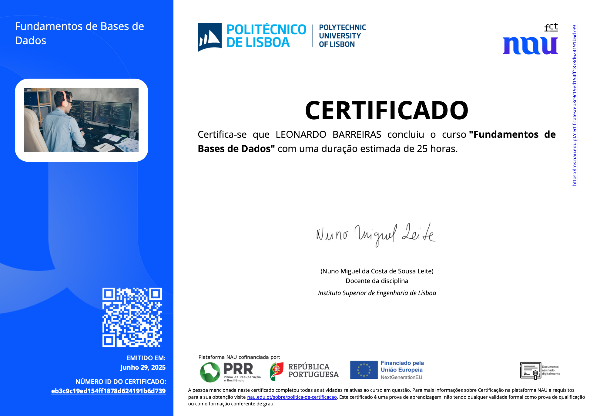 Certificado Fundamentos de Bases de Dados