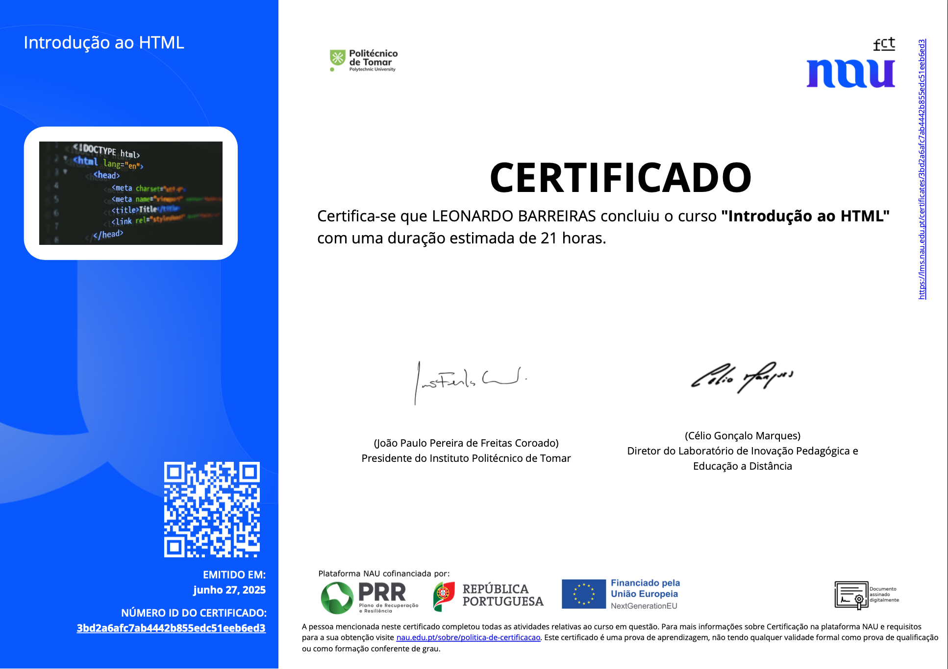 Certificado Introdução ao HTML