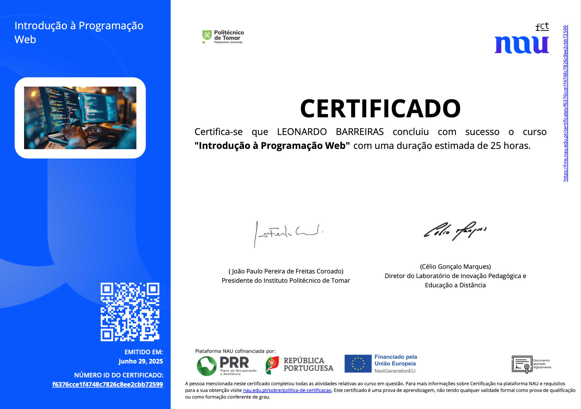 Certificado Introdução à Programação Web